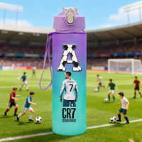750ML CR7 Series Water Bottle Fashion Ronaldos A-Z Straw Cup Frosted Progressive Color Outdoor Sport Fitness PC Kettle Gifts
