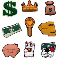 1 Pcs Original Crown PVC Shoe Charms Decorations Cute Lucky Cat Gold Bar Money Purse Piggy Bank Shapes Shoe Buckle Accessory