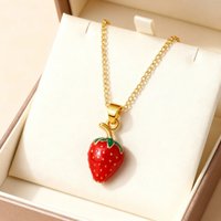 Retro Gold Color Stainless Steel Cherry Necklace for Women Charm Red Enamel Strawberry Necklace Trendy Waterproof Jewelry Gift