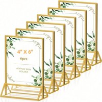 6-Pack 4x6 Gold Picture Frame Double-Sided Acrylic Holder for Wedding Table Numbers Menu Signs Photo Display