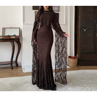 Women Dress 2026 Spring Autumn New Lace Shawl Round Neck Long Sleeve Slim Fit Hip Hugging Temperament Elegant Long Dress