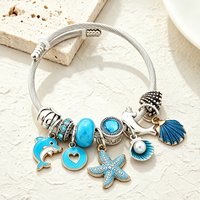 Summer Blue Dolphin Heart Starfish Shell Pendant Charm Bracelet Casual Ocean Series Sea Animal Beads Onesize Bracelets for Gift