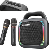 Portable 50W Karaoke Bluetooth Speaker with 2 Wireless Mics, 8000mAh Power Bank, HiFi Bass, RGB Lights, TWS Pairing, TF/AUX/USB