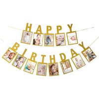 Goldfarbenes Geburtstags-Fotobanner „Happy Birthday“-Banner für Kinder und Erwachsene, Geburtstagsfeier, Babyparty-Dekoration