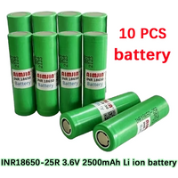 10PCS Battery For Samsung INR 18650 25R Lithium Lon Battery Replacement External Battery 3.6V 2500mAh