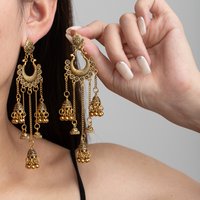 Ethnic Indian Bell Long Tassel Earring Women's Vintage Jhumka Turkish Gold Plated Round Geometric Earrings Pendientes Brincos