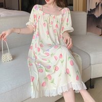 Summer Women's Modal Ice Silk Sleep Dress Thin Tulip Princess Style plus Size Pregnant Women's Nightgown Dress Sweet Home Clo...