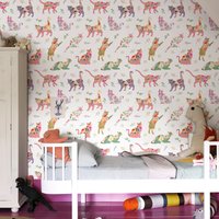 Cute Pink Cat Floral Wallpaper Chic Peel And Stick Cartoon Wall Decoration Elegant Self Adhesive Waterproof Cabinet Sticker