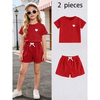 Girls' 2-Piece Heart-Print Outfit — Perfect for Outings and Streetwear. Soft and skin-friendly, it effortlessly balances athleti