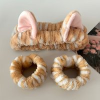 Cute Cat Ears Headband And Wristbands Plush Headband Washing Face Hairbands Suitable For Women And Men Home Casual Headwear