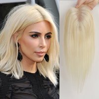 100% Human Hair Toppers Middle Part Topper Hair Pieces for Women with Thin Hair Clip in Hair Extensions Light Platinum Blonde
