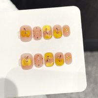 10PCS Round Handmade Press On Nails,Hand-painted Apple Gold Foil Bow,Suitable For Parties And Daily Wear.