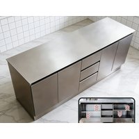 Customizable stainless steel kitchen cabinets, sideboards, kitchen islands, storage cabinets, and stovetop cabinets.