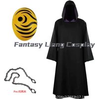 Anime Uchiha Obito Tobi Cosplay Costume For Men Zetsu Black Long Robe Uniform Cloak Tobi Mask Chain Unisex Halloween Costume Set
