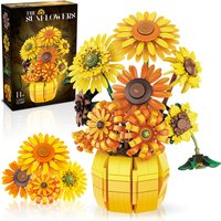1009PCS Sunflower Building Blocks Flower Bouquet Vase Model Home Decoration Educational DIY Toy Holiday Gift for Kids Adults