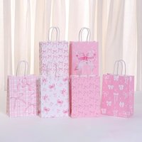 6pcs/12pcs Baby Shower Wedding Party Supplies Pink And White Bow Paper Gift Bags Birthday Favor Bags With Handles Candy Bags