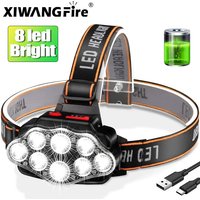 8LED Powerful Rechargeable Head Flashlight for Fishing Led Headlamp Camping Headlights Hunting Torch Hiking Front Lanterns