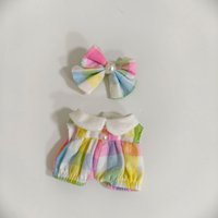 For 10cm 4th Gen Mini Labubu Heart Code Colorful Plaid Jumpsuit Set 10cm Mini Labubu 4.0 Doll Clothes