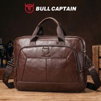 BULLCAPTAIN Men's Genuine Leather Briefcase 15.6 Inch Laptop Bag Business Office Handbag Large Capacity Shoulder Messenger Bag