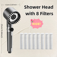 9PCS High Pressure Water Saving Handheld Shower Head 3 Modes Adjustable One Key Water Stop Hard Filter with 8 Filter For shower