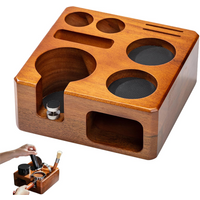 Espresso Tamping Station, Adjustable Walnut Coffee Station Organizer Compatible with 51mm 54mm Portafilter