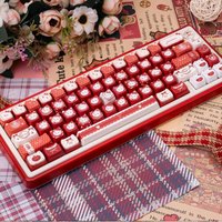 Red Lace Cat Cute Keycaps,129 Keys Custom Dye Sublimation MAO Profile PBT Key Caps For MX Switches Mechanical Keyboards 60% 75%