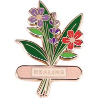 1pc "HEALING" Herbal Flower Enamel Pin - Natural Wellness Design, Gentle Self-Care Style for Daily Wear & Mental Health Gifts
