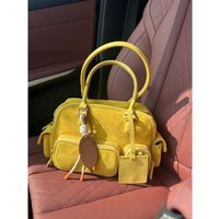 2025 New Net Red Boston Package with Same Fashion Suede Multi-pocket Design Shoulder Underarm Bags Yellow Bowling Bag