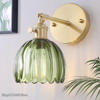 Nordic Retro Wall Sconce Floral Glass Wall Lamp Modern Simple Bedside Lamp for Bedroom Study Led Mirror Light with Adjustable