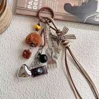 1 Piece of Maillard-Style Retro Camera Keychain Pendant with Bow, Bag Charm, and Phone Charm in Ins Style, Suitable as a Gift for Friends, Family, and Classmates    
