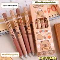 4Pcs Kawaii Capybara Erasable Gel Pen with Eraser Black Ink Quick Drying Cute Press Gel Pens School Office Stationery Supplies