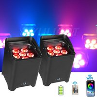 2 projecteurs LED PAR à piles 6x18W RGBWAUV 6 en 1 avec télécommande Wifi et application mobile + contrôleur sans fil, éclairage d'ambiance pour mariage, projecteur LED PAR DJ sonore