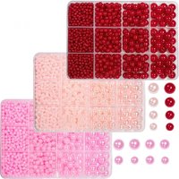 3900/1300pcs 4/6/8/10mm 3 Colors Red Pink Round Beads with Hole Box, for DIY Making Bracelet Necklace Additions Handcraft