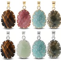1pcs Natural Stone Pendant Rose Quartz Amazonite Tiger Eye Stone Healing Crystals Stone Charms For Jewelry Making DIY Necklaces