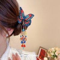 New Chinese Style Butterfly Glass Crystal Tassel Alligator Clip - Women’s Exquisite Elegant Light Luxury High-End Hair Accessory