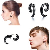 1 Pair Cool Black Large Round Swirl Spiral Tribal Piercing Earrings Acrylic Resin Stainless Steel Gothic Punk Jewelry Women Men