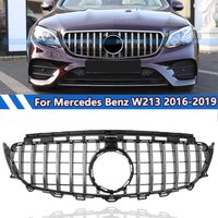GT Style Frontstoßstangengrill-Baugruppe, kompatibel mit 2016–2019 Mercedes Benz E-Klasse W213 C238 Racing Grills Chrom mit Schwarz