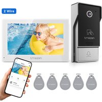 TMEZON WiFi 2-Draht-Video-Türsprechanlage, 1080P Video-Gegensprechanlage, 7-Zoll-Farb-Touchscreen, Nachtsicht, Öffnung per App und Karte, Bewegungserkennung, Aufnahme und Wiedergabe, Wasserdicht