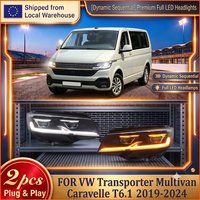 2 Stück LED-Scheinwerfer-Set für VW Transporter Multivan Caravelle T6.1 2019-2024, E-Mark-zugelassen, Schwarz, Dual-Projektor, Dynamischer Sequentieller Blinker, DRL, Fern- und Abblendlicht,
