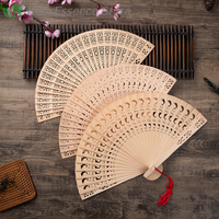 ※Fashion Wedding Hand Fragrant Party Carved Bamboo Folding Fan Chinese Wooden Vintage Hollow Antiquity Home Decor
