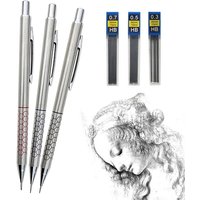 0.5 0.7 0.9mm Metal Mechanical Pencil with Eraser Set 2B/HB Lead Art Sketch Drawing Supplies Automatic Pencil Writing Stationery