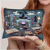 Large Capacity Polyester Witchcraft-Themed Zipper Pouch Double-Sided Print, Lightweight & Foldable Festivals, and Fans of Magic