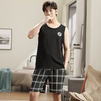Soft Cotton Pajamas for Men Thin Vest Sleeveless Male Pocket Pyjama Set Homewear Sleep Pant Big Yards 3XL 4XL Pijamas De Hombre