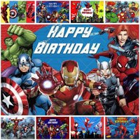 Marvel Superhero Backdrops Cartoon Avengers Theme Kids Boys Birthday Party Decor Photography Background Photo Photographic Props