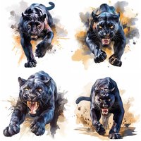 90889# A Ferocious Black Panther Toilet Sticker, Durable Material, Perfect for Home Wall Decor, Aesthetic Room Decoration
