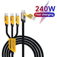 240W Multi Charging Cable 1.2m 3 In 2 Port Fast Charge Cord Compatible Type-C Micro USB Mobile Phones