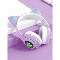 Cute LED Glowing Cat Ear Bluetooth Headphones Long Lasting Battery Deep Bass Foldable Wireless Sports Headset Comfortable Wearin