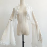 Dark Gothic Y2K Aesthetic White Lace Crop Top, Bell Sleeve Princess Arm Warmer Shrug, Lolita Gothic Capelet