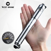 WEST BIKING Portable Bike Pump Aluminum Alloy Bicycle Pump 160PSI With Gauge For Schrader&Presta Valve MTB Road Bike Accessories
