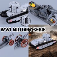 WW1 Military Series Tank Krupp Artillery Building Blocks Soldier Figures Accessories Howitzer Italian British Warrior Bricks Toy